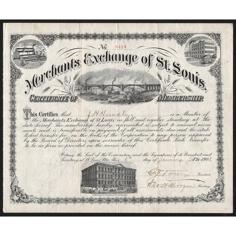 Merchants Exchange of St. Louis 1903 Membership Stock Certificate