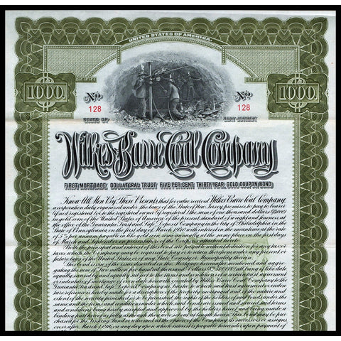 Wilkes-Barre Coal Company 1910 New Jersey Gold Bond Certificate