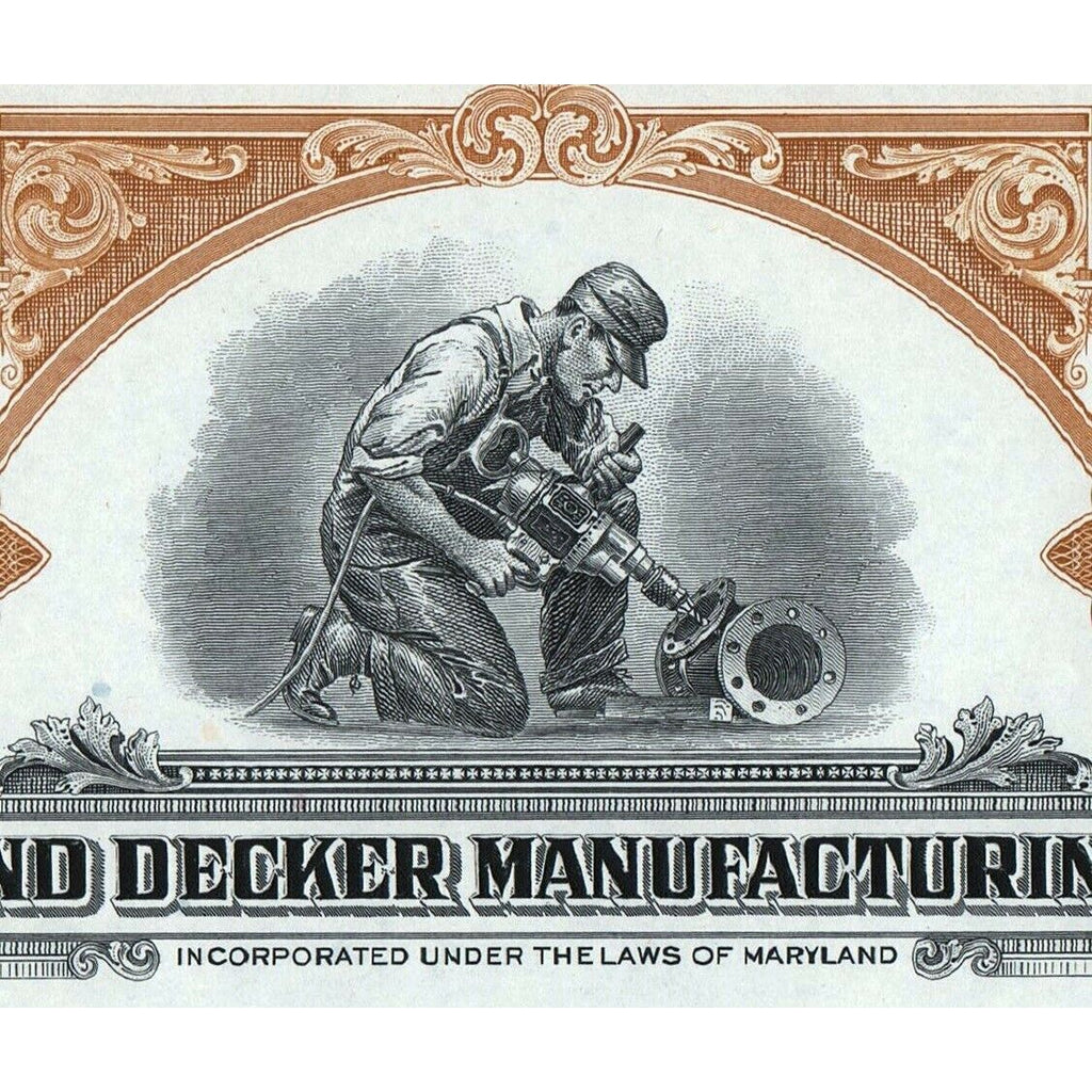 The Black and Decker Manufacturing Company Stock Certificate Specimen Stanley