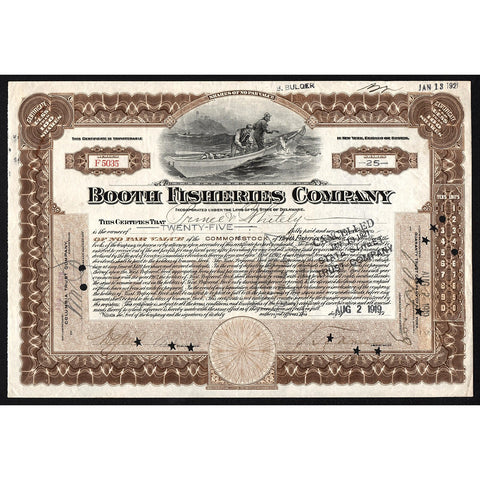 Booth Fisheries Company 1919 Fishing Stock Certificate
