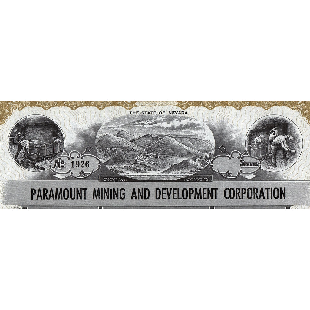 Paramount Mining and Development Corporation Nevada Stock Certificate