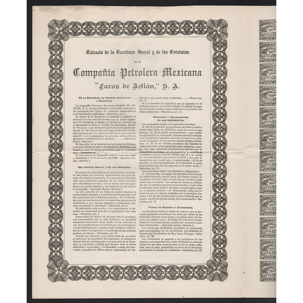Compania Petrolera Mexicana Faros de Aztlan S.A. - 100 Acciones