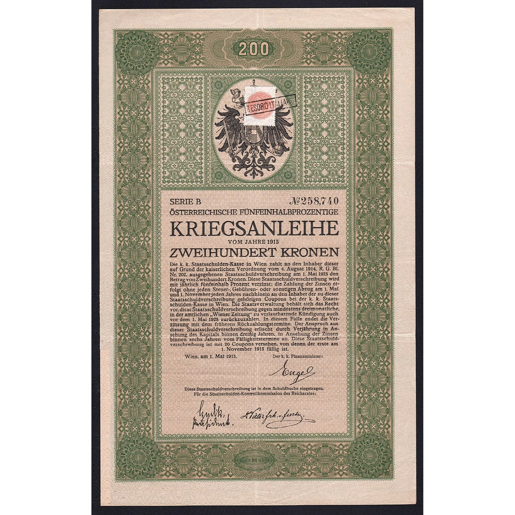 Dritte Österreichische Kriegsanleihe 1915 Austria War Bond Certificate