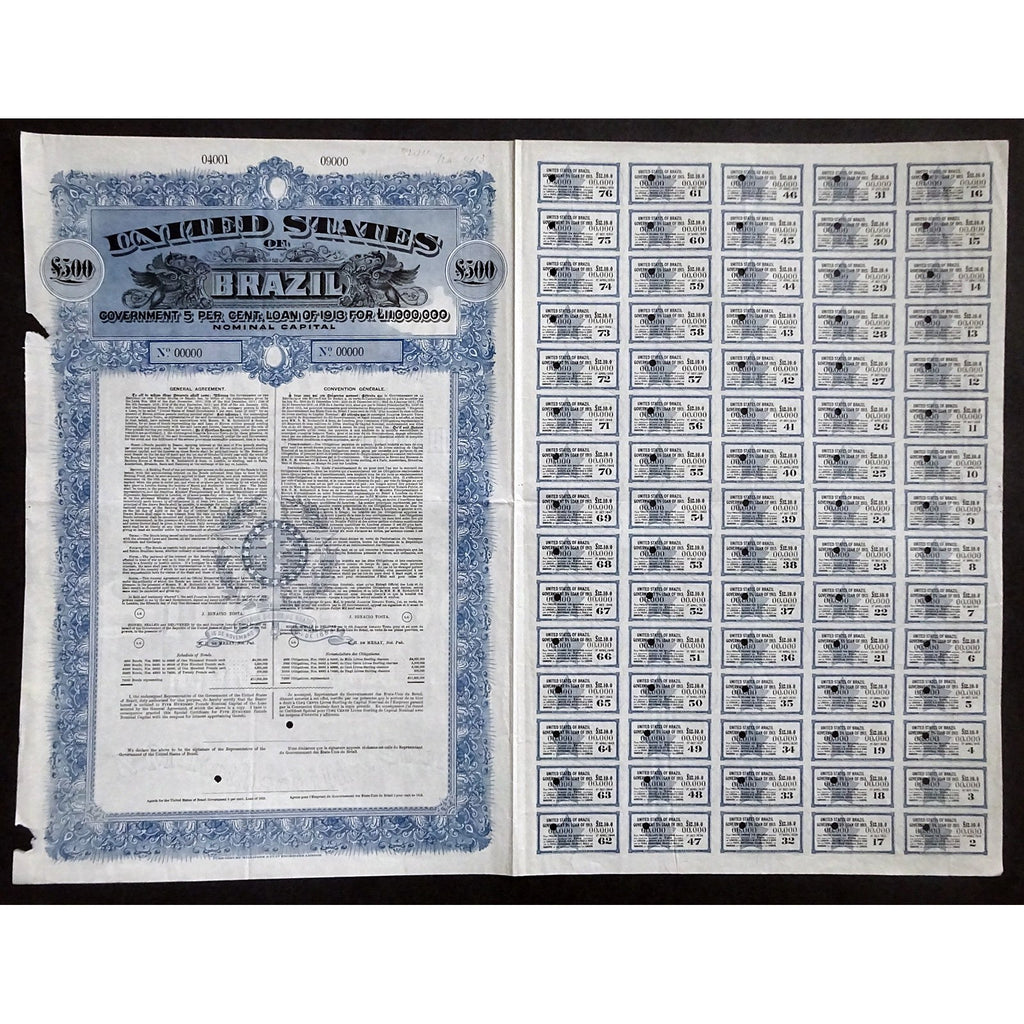United States of Brazil, £500 Government Loan of 1913 (Specimen) Bond Certificate