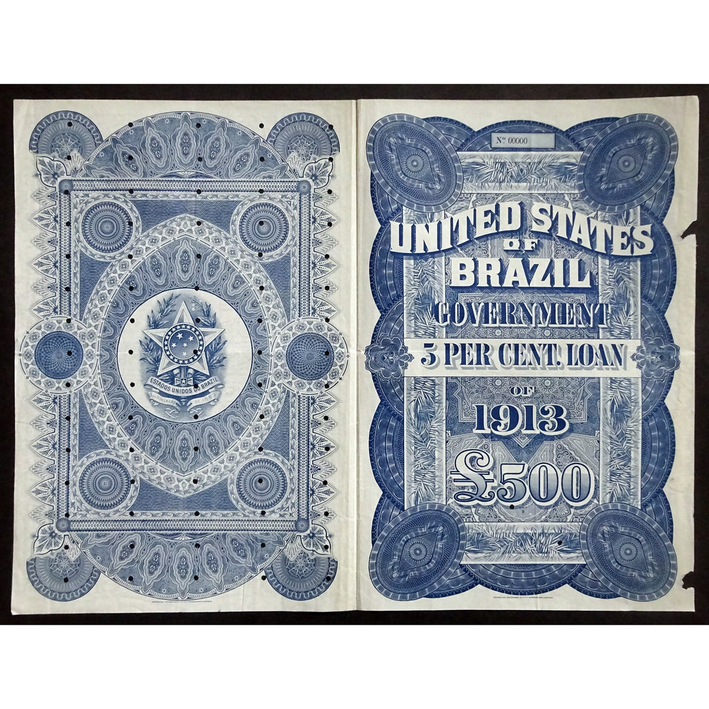United States of Brazil, £500 Government Loan of 1913 (Specimen)