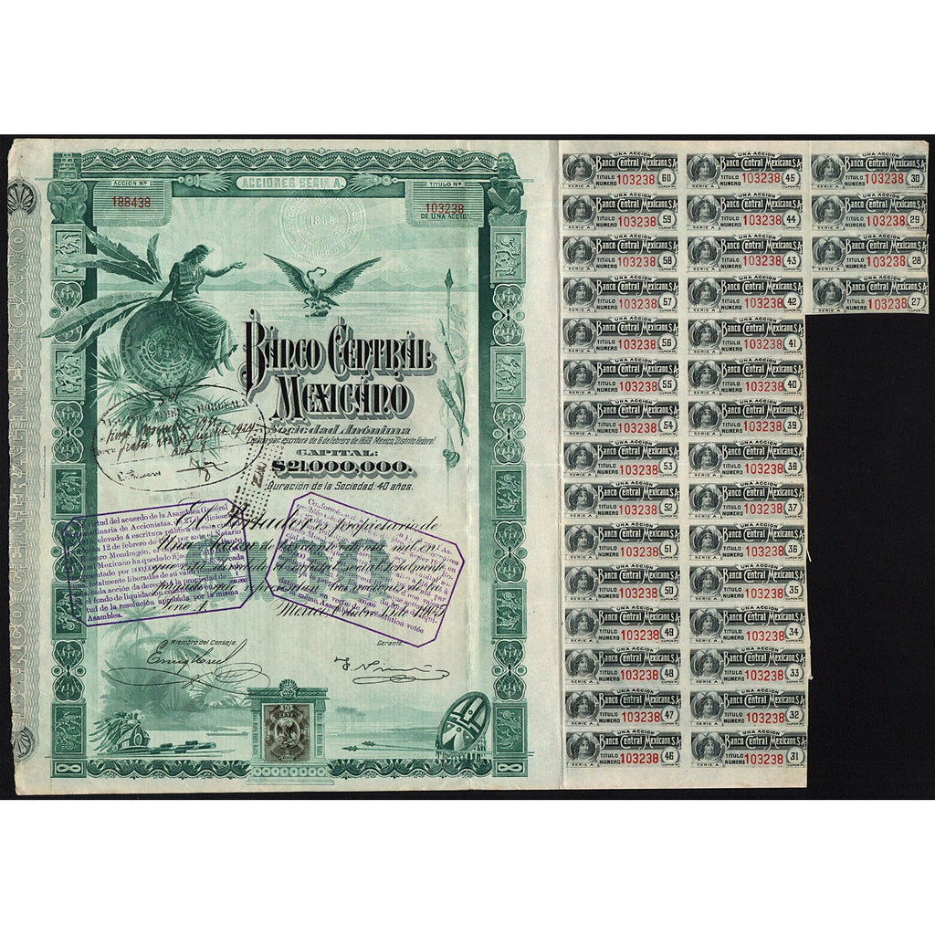 Banco Central Mexicano 1905 Mexico Stock Certificate
