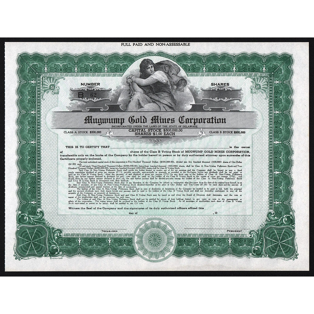 Mugwump Gold Mines Corporation Stock Certificate