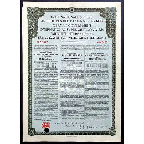 1930 Internationale 5½%ige Anleihe des Deutschen Reichs 200 Reichsmark