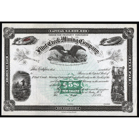 Flint Creek Mining Company Montana Stock Certificate