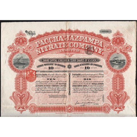The Paccha and Jazapampa Nitrate Company Limited 1895 Chile Stock Certificate