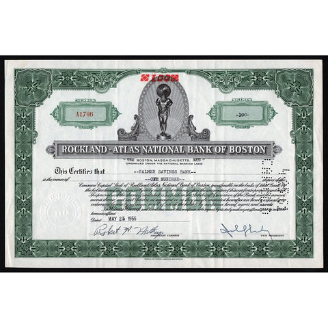 Rockland-Atlas National Bank of Boston Stock Certificate