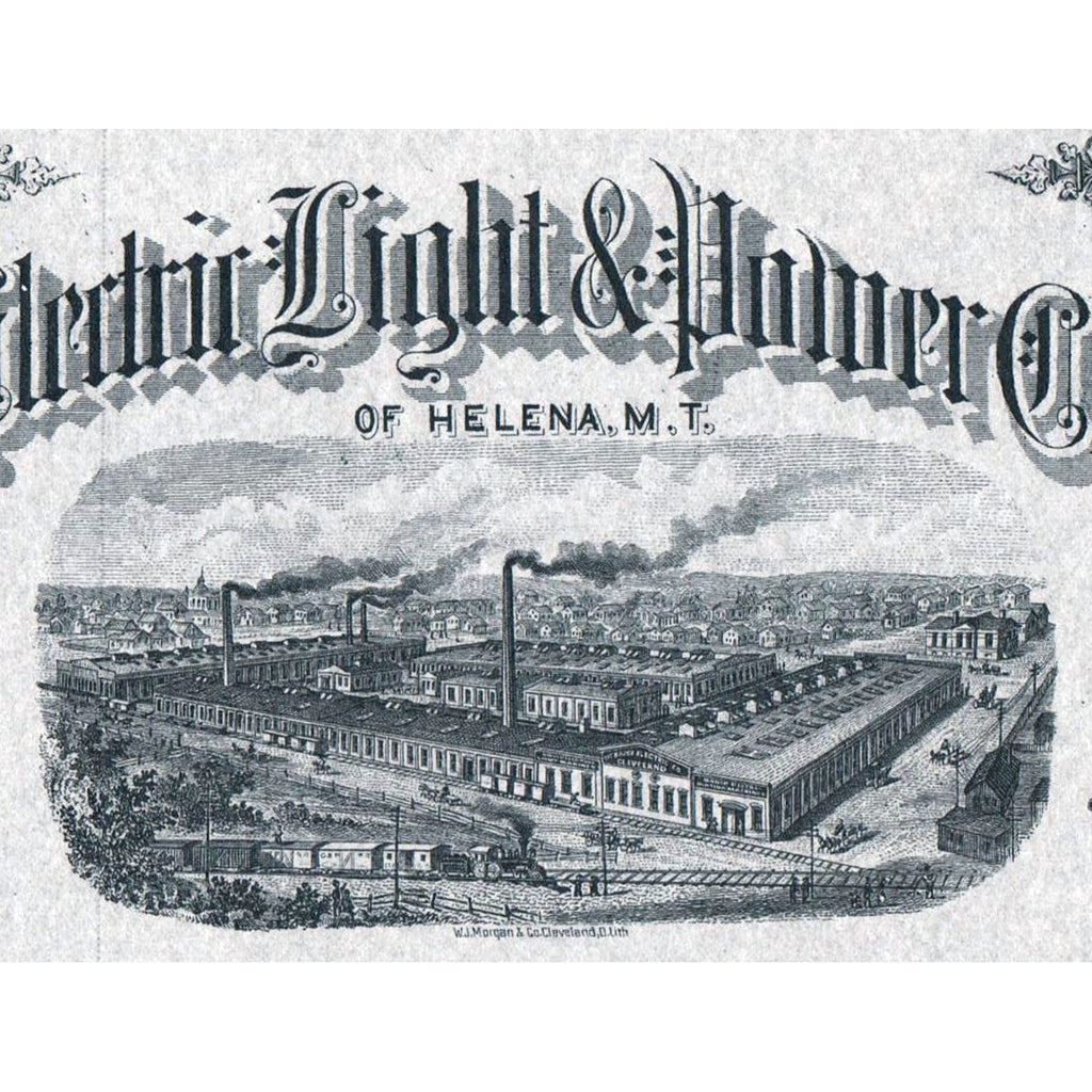 Brush Electric Light & Power Company of Helena M.T. Stock Certificate