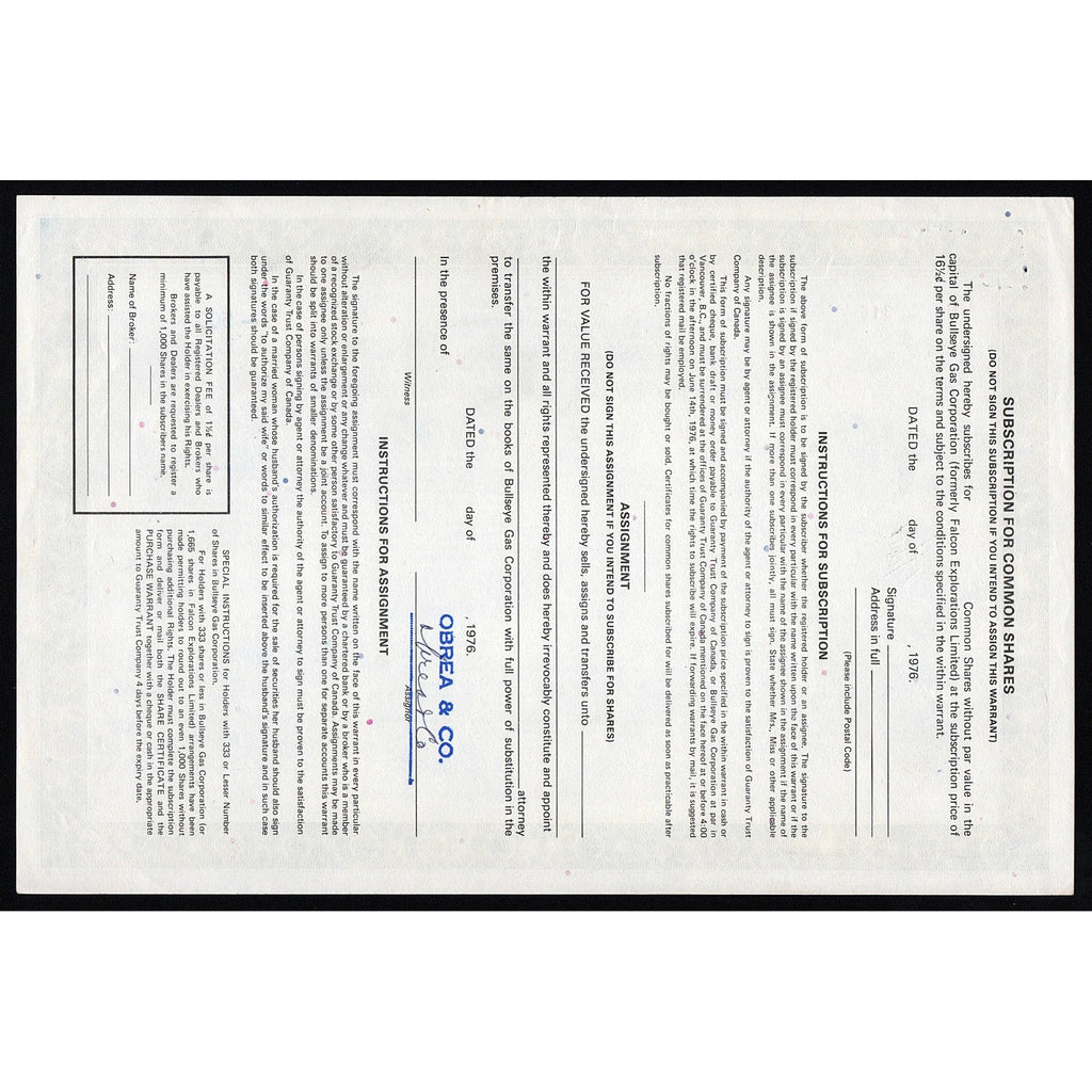 Bullseye Gas Corporation (formerly Falcon Explorations Limited)