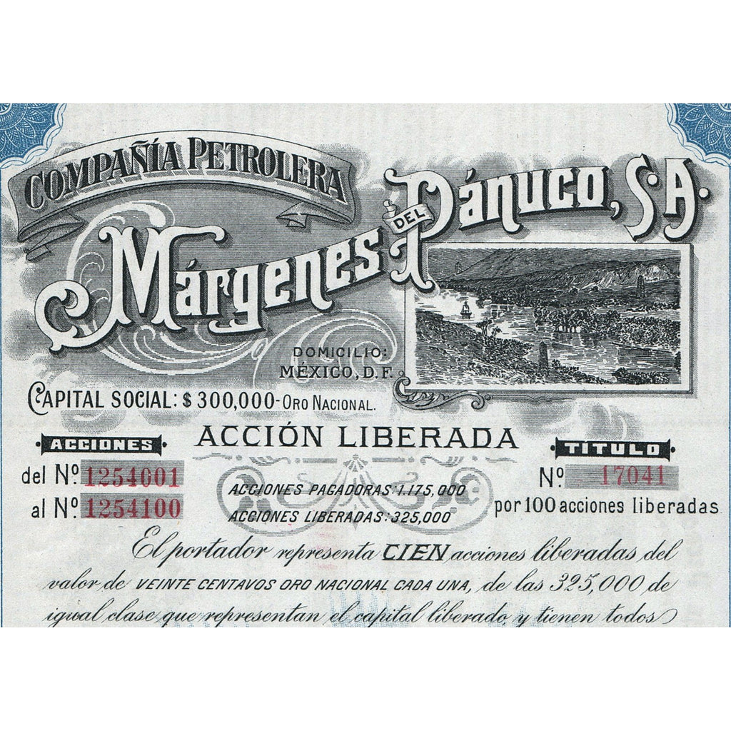Compania Petrolera Margenes del Panuco 1917 Mexico Stock Certificate