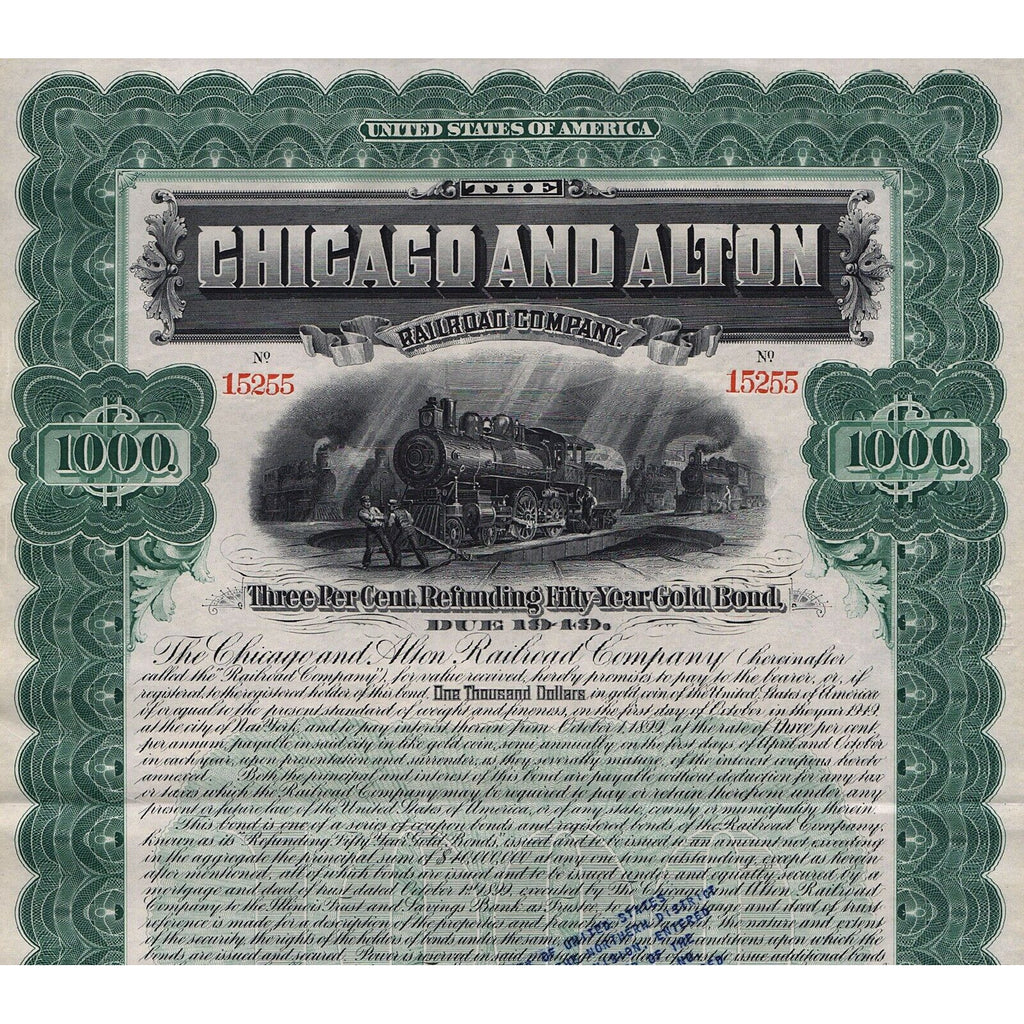 The Chicago and Alton Railroad Company 1899 Gold Bond Certificate