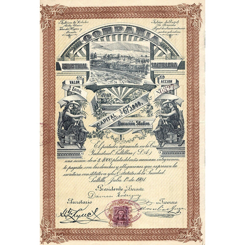 Compania Industrial Saltillera Mexico 1901 Stock Certificate