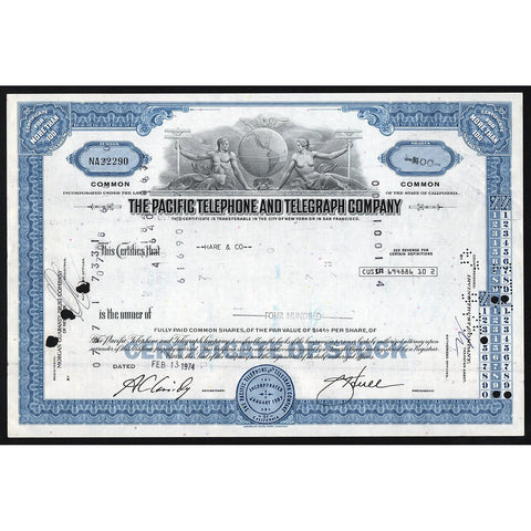 The Pacific Telephone and Telegraph Company California Stock Certificate