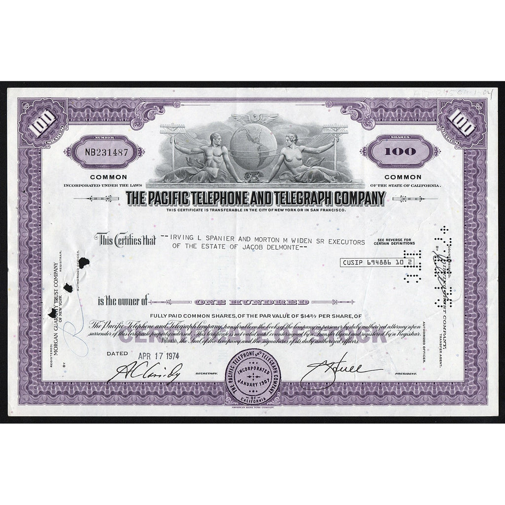 The Pacific Telephone and Telegraph Company California Stock Certificate