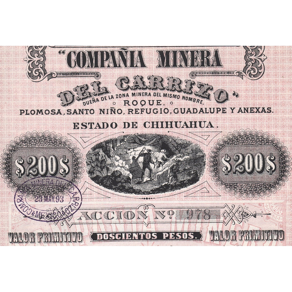 Compania Minera Del Carrizo 1893 Chihuahua Mexico