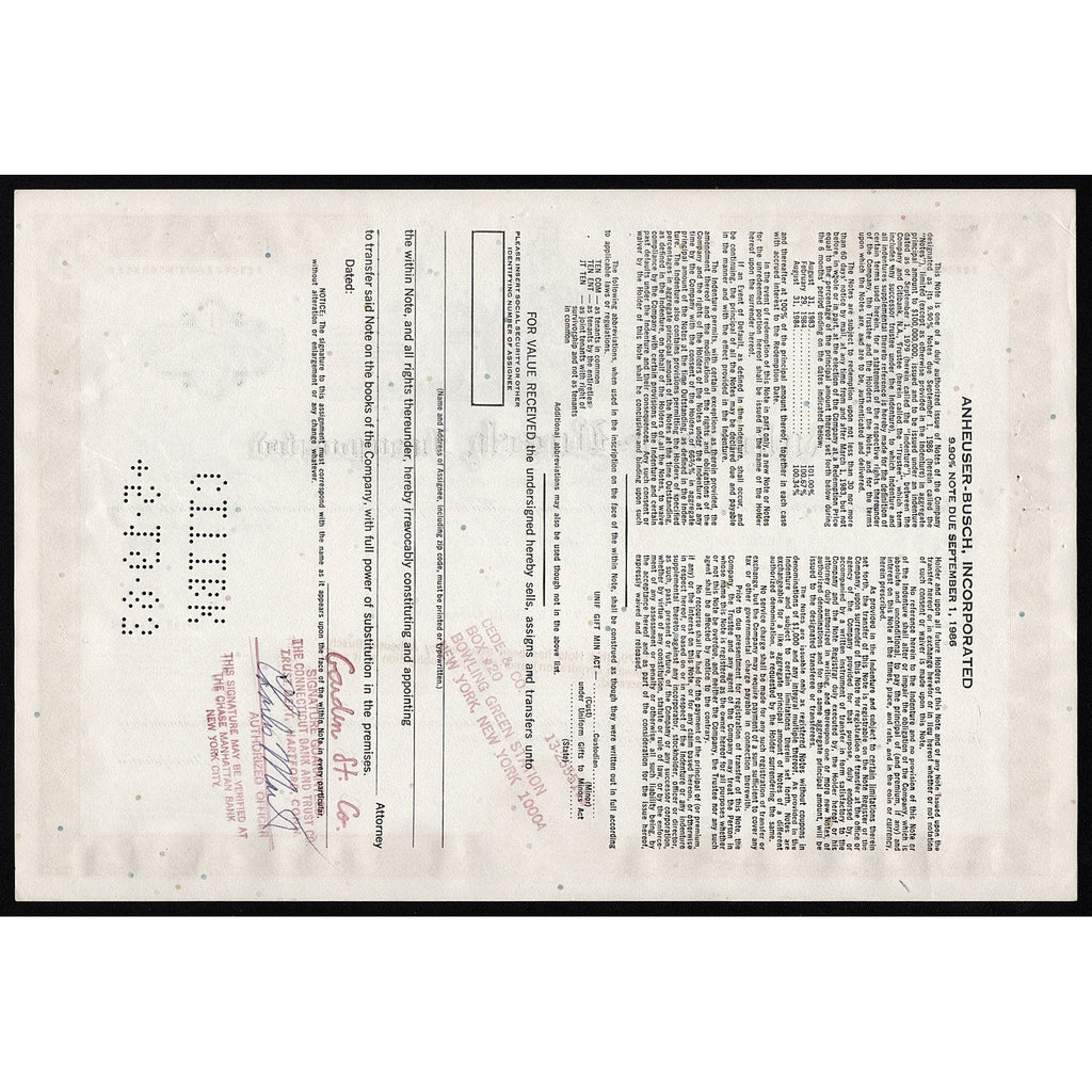 Anheuser-Busch, Incorporated - $100,000