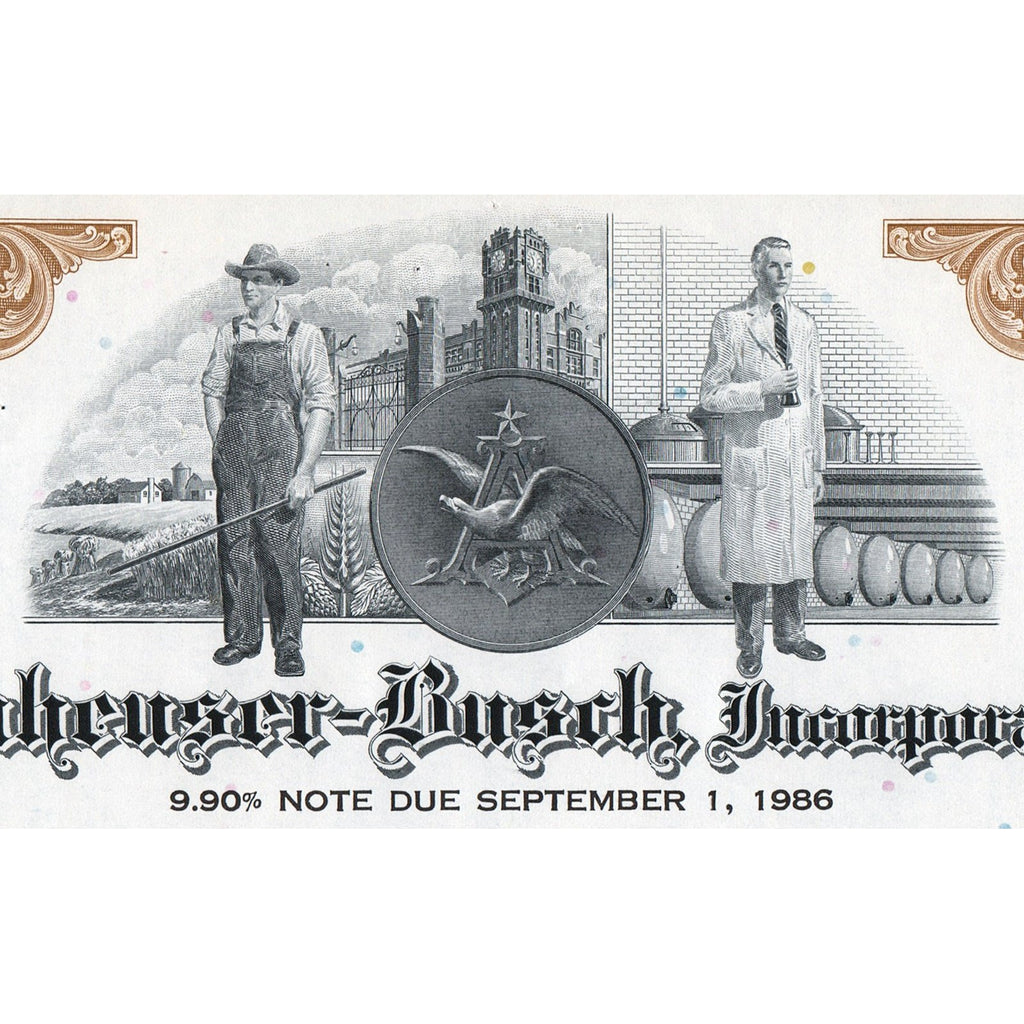 Anheuser-Busch Incorporated Brewery $100,000 Stock Bond Certificate