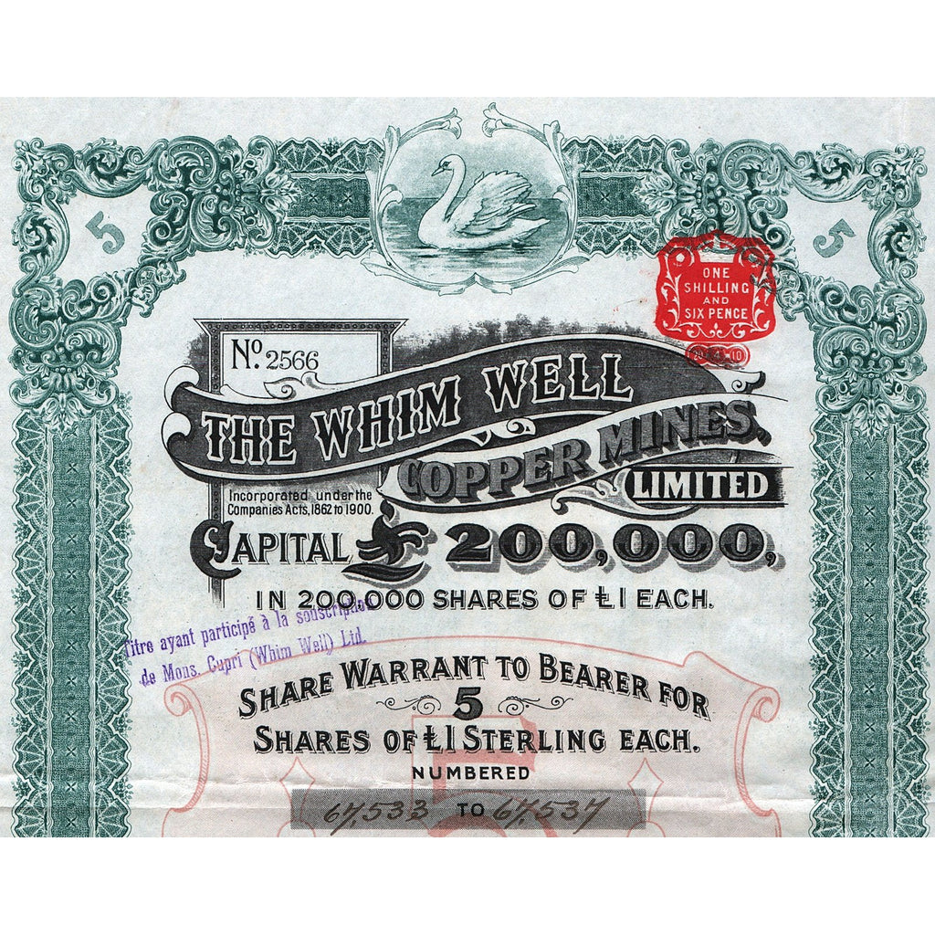 Australia Whim Well Copper Mines, Limited 1910 Share Certificate