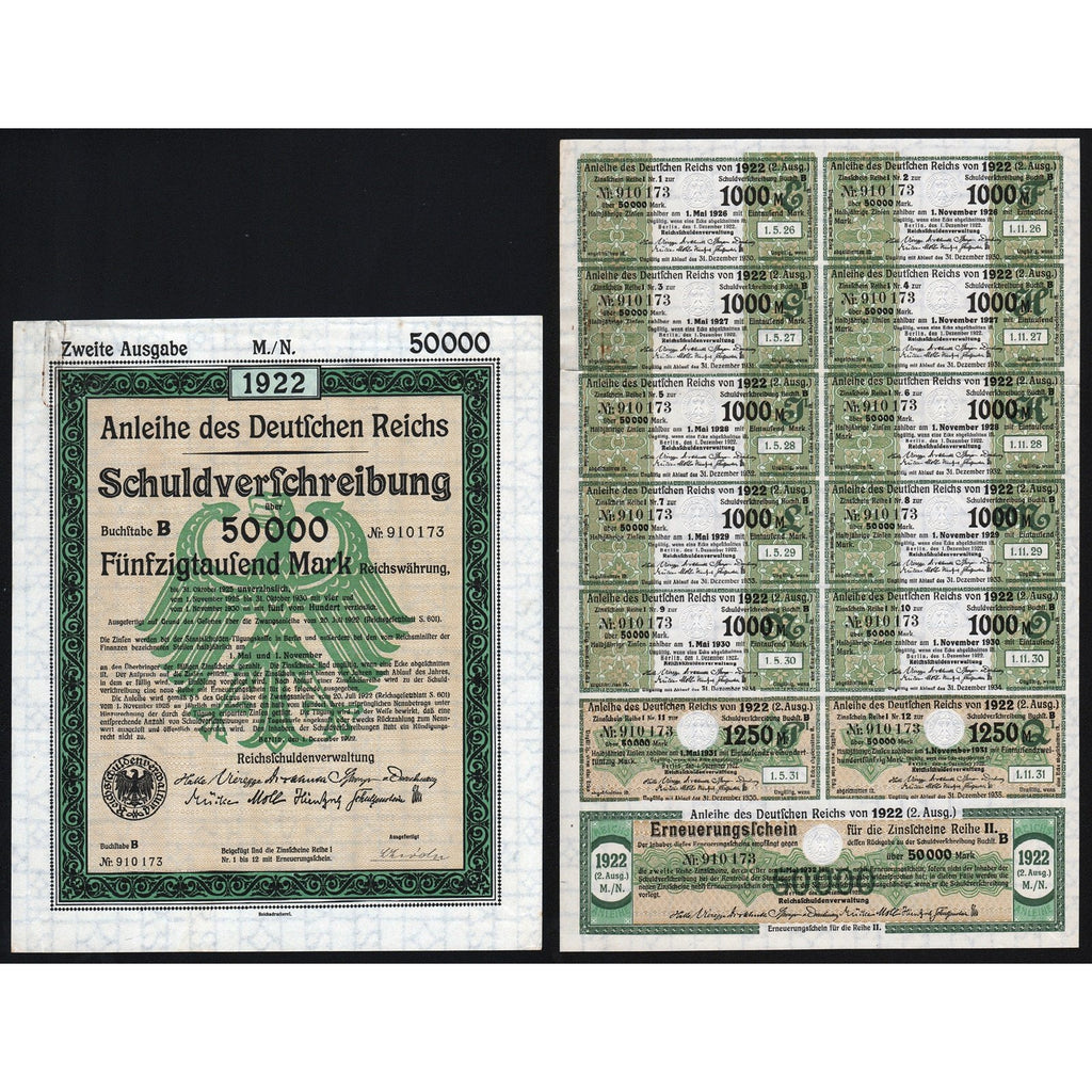 Anleihe des Deutschen Reichs - 50,000 Mark 1922 Germany Treasury Bond