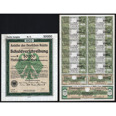 Anleihe des Deutschen Reichs - 50,000 Mark 1922 Germany Treasury Bond