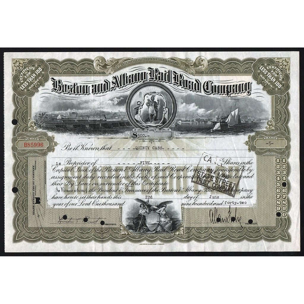 Boston and Albany Rail Road Company Stock Certificate
