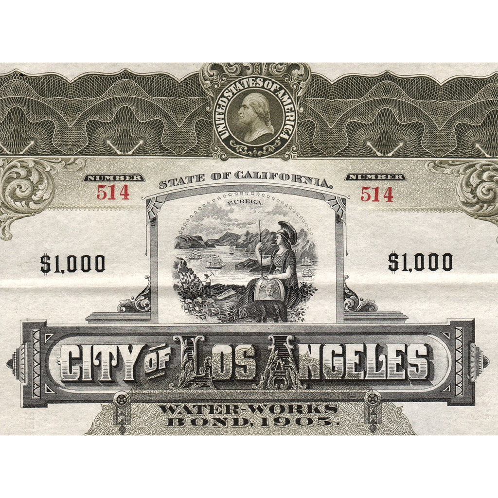 City of Los Angeles, Water Works Bond (Mayor Owen McAleer) Stock Certificate