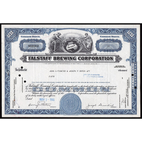 Falstaff Brewing Corporation Beer Brewing Stock CertificateFalstaff Brewing Corporation Beer Brewing Stock Certificate
