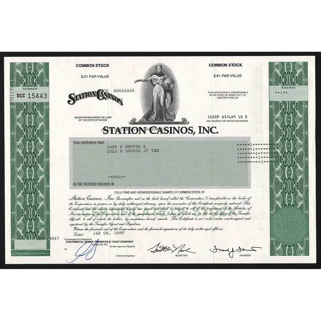 Station Casinos, Inc. Nevada Casino Stock Certificate