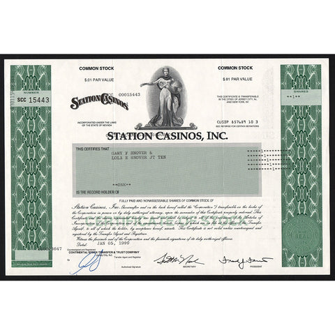 Station Casinos, Inc. Nevada Casino Stock Certificate