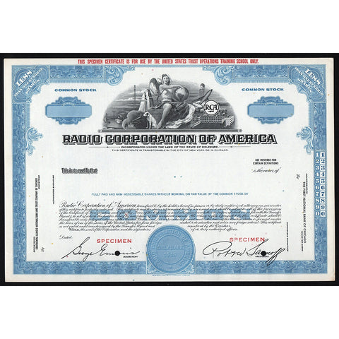 Radio Corporation of America (RCA) Specimen Stock Certificate