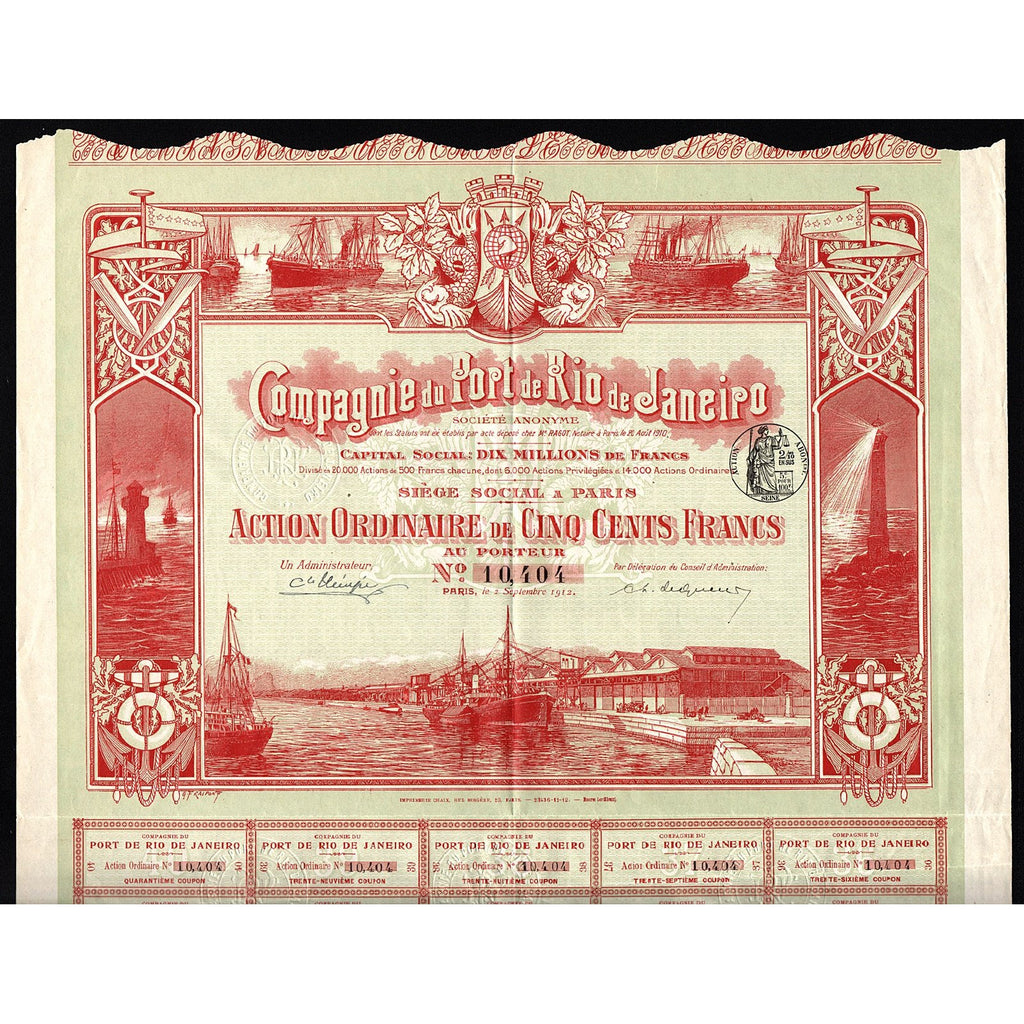 Compagnie du Port de Rio de Janeiro 1912 Brazil Stock Certificate