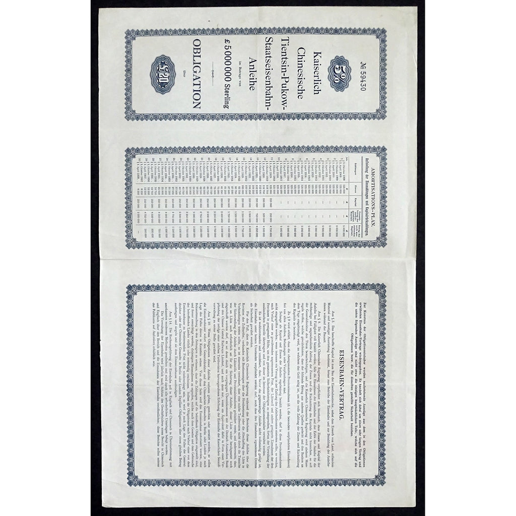 5% Kaiserlich Chinesische Tientsin-Pukow-Staatseisenbahn-Anleihe