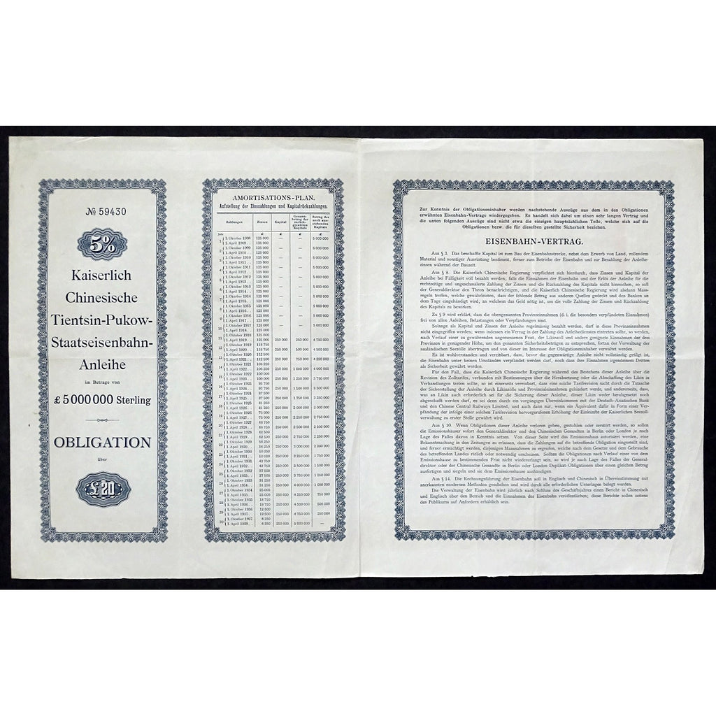 5% Kaiserlich Chinesische Tientsin-Pukow-Staatseisenbahn-Anleihe