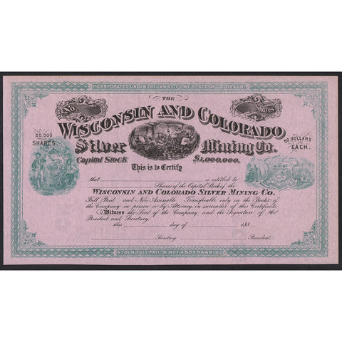 The Wisconsin and Colorado Silver Mining Co. Stock Certificate