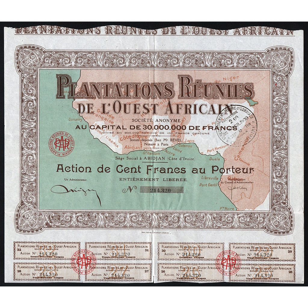 Ivory Coast Plantation Company Stock Certificate
