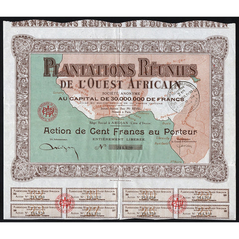 Ivory Coast Plantation Company Stock Certificate