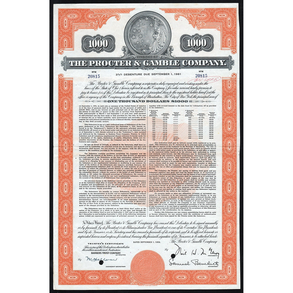 The Procter & Gamble Company Bond Certificate