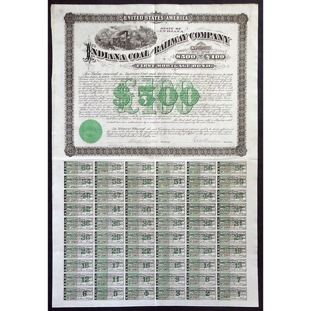 Indiana Coal and Railway Company 1881 Bond Certificate