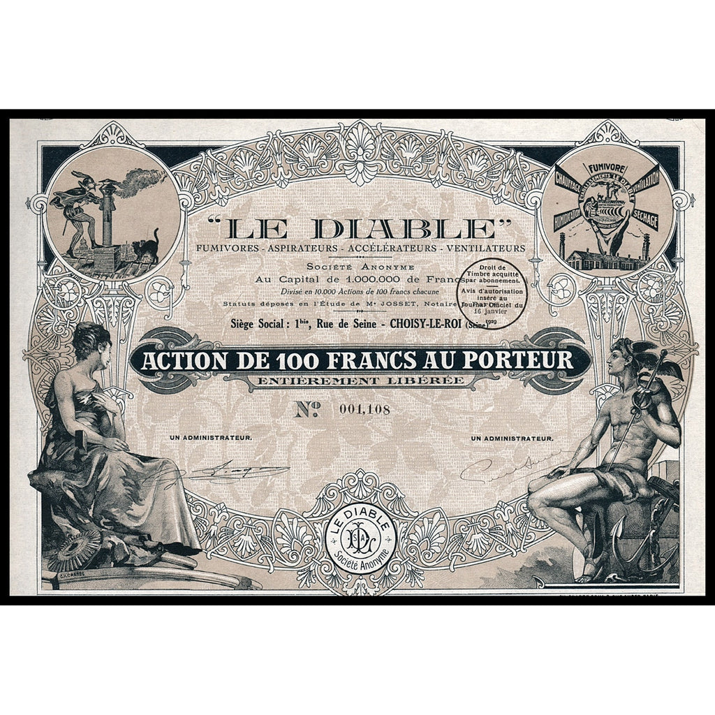 "Le Diable" Fumivores - Aspirateurs - Accelerateurs - Ventilateurs Stock Certificate