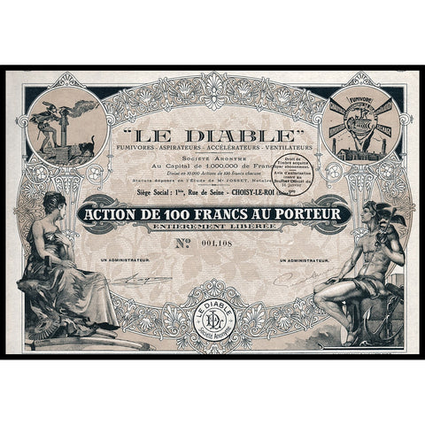 "Le Diable" Fumivores - Aspirateurs - Accelerateurs - Ventilateurs Stock Certificate