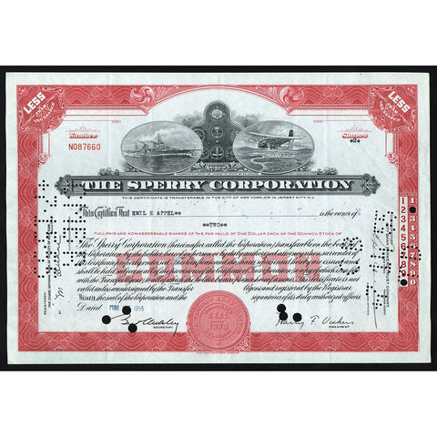 The Sperry Corporation Stock Certificate Cockpit Vignette