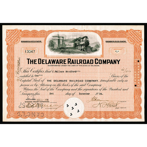 The Delaware Railroad Company Stock Certificate