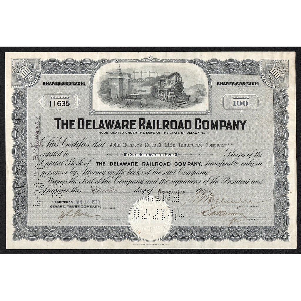 The Delaware Railroad Company Stock Certificate