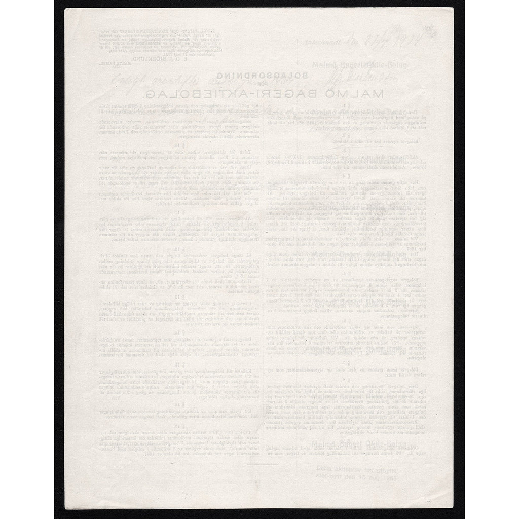 Malmö Bageri Aktie Bolags Aktie-Bref