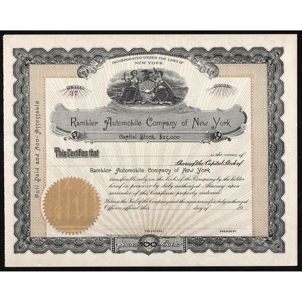 Rambler Automobile Company of New York Stock Certificate
