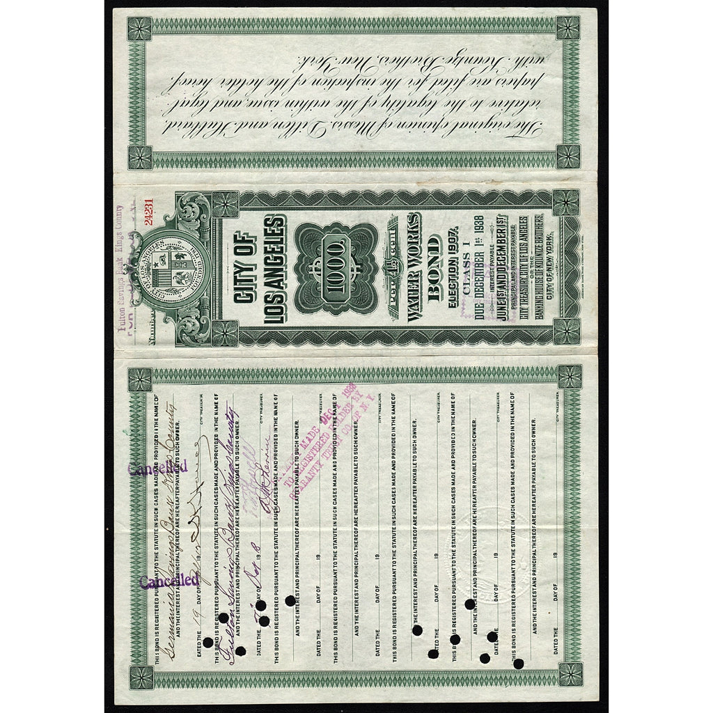 City of Los Angeles, Water Works Bond, Election 1907